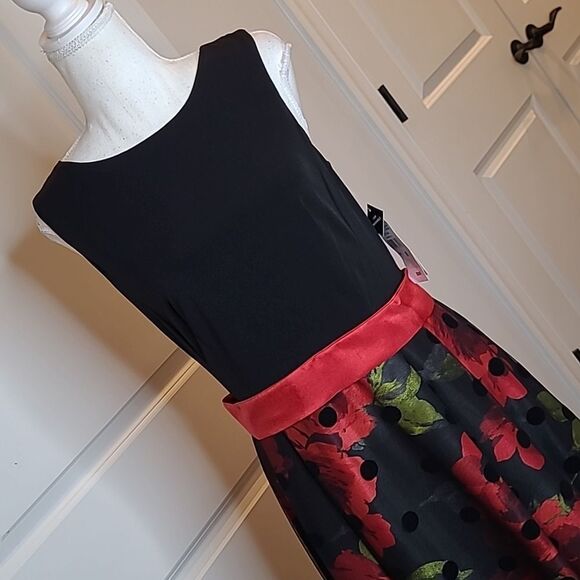 Studio 1 sz 8 midi dress with black polka doted chiffon overlay NWT - Picture 7 of 15